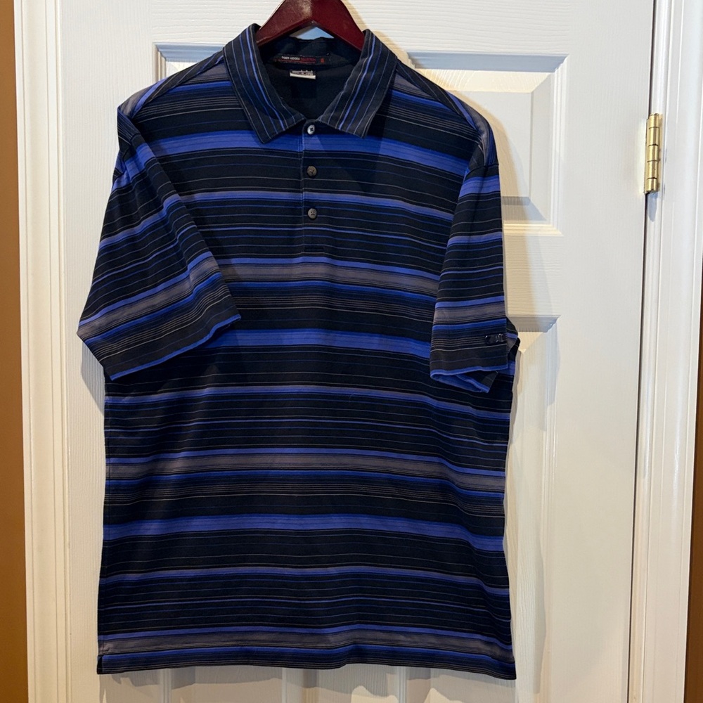 Men's Tiger Woods Collection Striped Black and Purple Golf Polo Shirt
